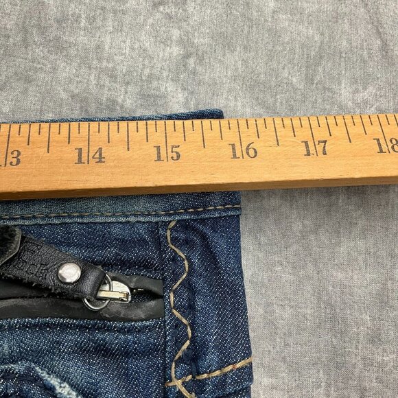 Express ReRock Jean Women 6 Blue Distressed Stitch Pocket Cotton Flap Stretch - Picture 7 of 16